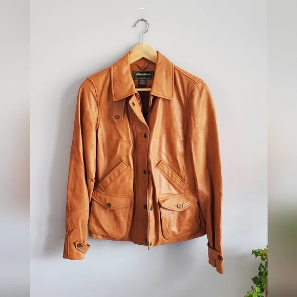 Eddie Bauer Classic Tan lambs Leather Jacket. womens small. EUC - Picture 5 of 8
